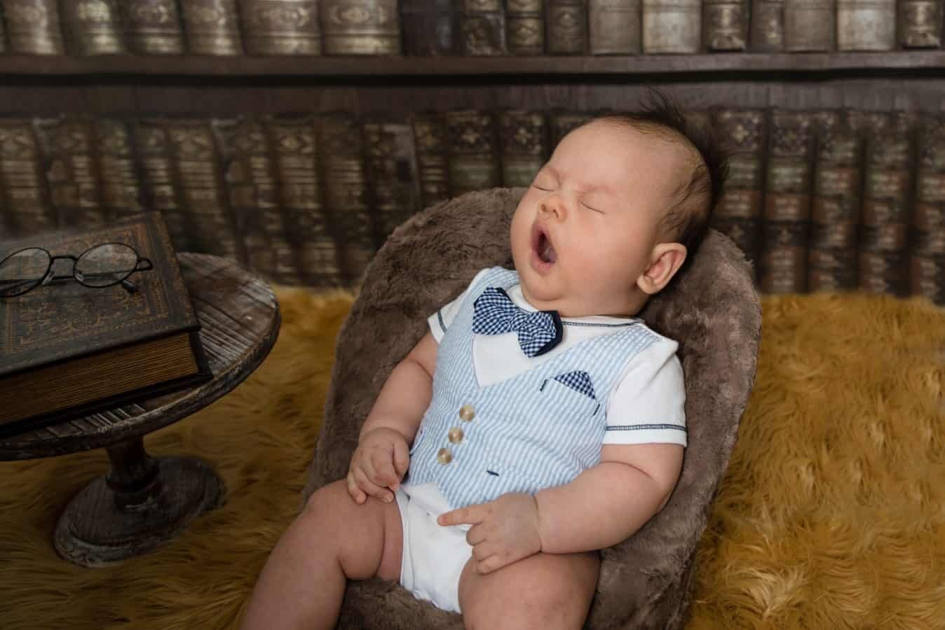 100 days baby boy library theme yawning